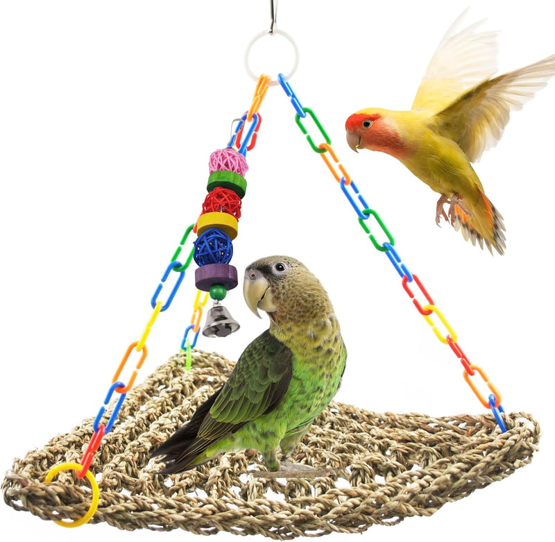MUYG Large Seagrass Mat for Birds,Triangle Cockatiel Seagrass Hammock Natural Woven Sea Grass Mats for Birds,Parrot Foraging Grass Swing Toys for Medium Parakeets Lovebirds Cockatoos