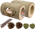 Natural Wooden Hamster Tunnel,Wood Hamsters Hideout Tube,Small Animal Hollow Tree Trunk Holes Exercise Mouse Chew Toys C