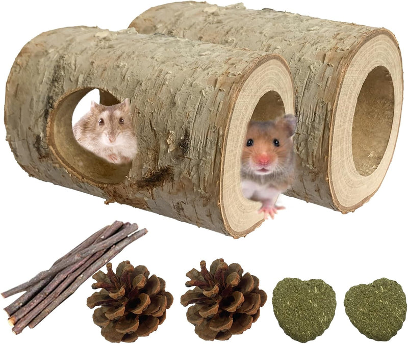 Natural Wooden Hamster Tunnel,Wood Hamsters Hideout Tube,Small Animal Hollow Tree Trunk Holes Exercise Mouse Chew Toys C
