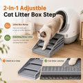 Heerduos Adjustable 4 Steps Litter Box Step,Litter Box ramp for Cat Litter Boxes,Washable Easy Cleaning Cat Litter Catcher & Litter Step with Filter Functions for Small & Elderly Cats(Gray)