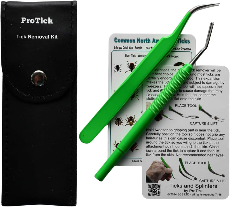 Tick Removal Kit, Precision Stainless Steel Tools, Carry Case, Tick ID Card, Removes All Tick Species and Sizes. Dog, De