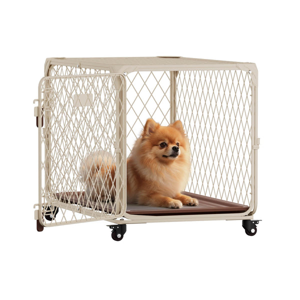 Aurapaws 30 Inch Small Dog Crate with Lockable Wheel, Diamond Mesh Metal Dog Crates for Small Dogs, up to 70 lbs, Double Secure Latch & Leak-Proof Tray, Easy Assembly&Lightweight Pet Dog Kennel Cage
