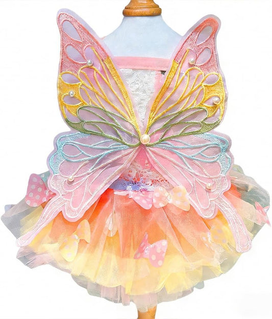 Cute Rainbow Butterfly Dog Dress Cat Princess Dress Pet Wedding Dresses