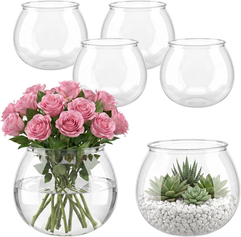 6 Pack Clear Fish Bowls 27oz – Unbreakable Plastic Round Vases for Drinks, Candy, Table Centerpieces, Party Decor & Home
