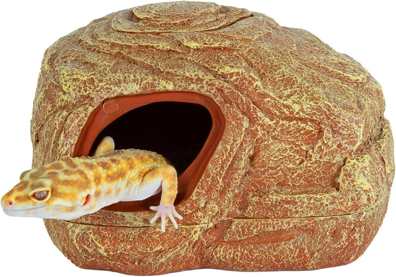 REPTI ZOO Gecko Hide Cave, 2 in 1 Snake Reptile Hideout for Hide & Rest & Breed & Feeding, Reptile & Amphibian Habitat D