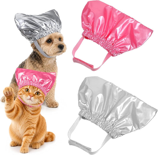 2Pcs Waterproof Pet Shower Cap Reusable Dog Bonnet for Bathing S&M Size