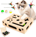 Cat Scratch Puzzle Enrichment Box, Wooden Interactive Toy for Indoor Cat