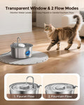 Invengo Cat Water Fountain Stainless Steel, 108oz/3.2L Pet Fountain with Large Water Level Window, Ultra Quiet Automatic Cat Water Dispenser for Cats and Dogs, 2 Flow Modes, Splash-Proof Design