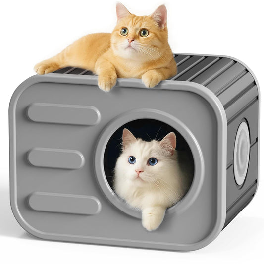 Insulated Outdoor Cat House,Plastic Feral Cat Houses for Outdoor Indoor Cats with Camera Appearance & Large Door,Stackable Cat Houses & Condos,Spacious Cat Bed Cave, Ventilated & Easy to Clean,Black