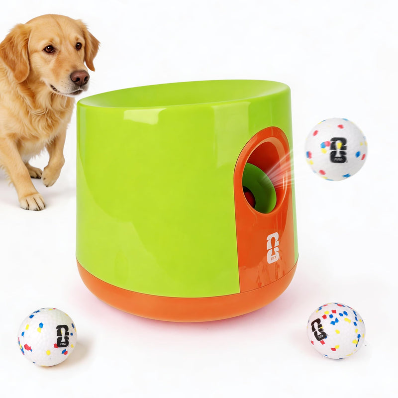 PET MOMENT Official FIFA World Cup 2026 Edition - Dog Automatic Ball Launcher for Large Dogs Ball Thrower Machine Outdoor Indoor Use Interactive Dog Toy, Included 3 Rubber Fetch Soccer Balls