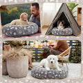 Oudain Washable Round Dog Bed Cover 30 x 30 x 10 Gray Paw Bone Prints Waterproof Dog Bed Cover Replacement for Round and