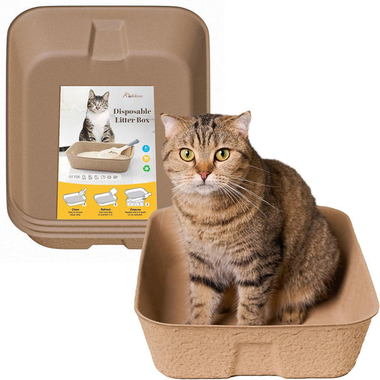 KAKKUE 4 Pack Disposable Cat Litter Boxes, Durable Leak-Proof Cardboard Kitty Litter Trays for Temporary Use, Litter Box Liners & Travel, Ideal for Picky Cats