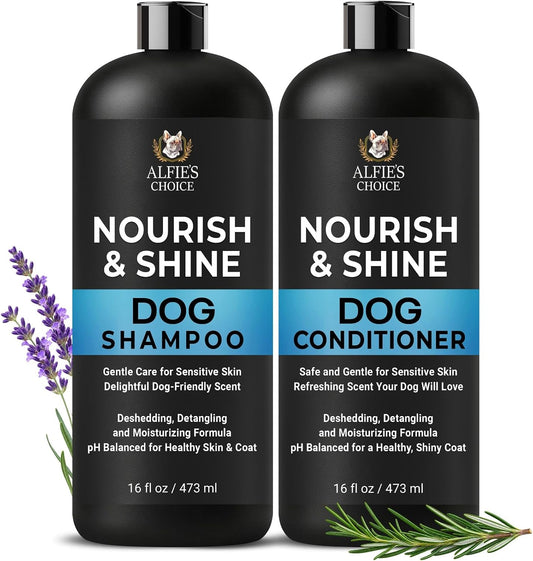 ALFIE'S CHOICE Dog Shampoo and Conditioner Set | 16 fl oz Each | Lavender & Rosemary with Biotin | for Itchy, Dry & Sensitive Skin | Detangling & Moisturizing for All Breeds & Puppies | Made in USA