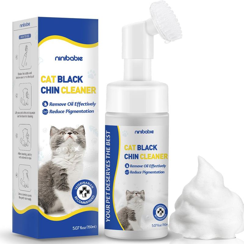 Ninibabie Cat Black Seed Cleaner,Remove Chin Blackheads,Cat Chin Grooming Wash,2-in-1 Wash and Brush for Stubborn Dirt,Cruelty-Free and Freshness 5.07 fl.oz