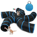 Joytale 5-Way Cat Tunnels for Indoor Cats, Pet Tube Toy with Bell Ball and Toy Mouse, S-Shape Collapsible Tunnel with Interactive Hole for Kitty, Kitten, Rabbit, Puppy (Blue&Black)