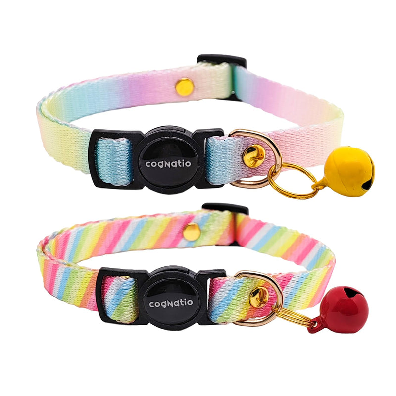 Cognatio 2 Pack Breakaway cat Collars with Bell,Safety Quick Release Pendant Cute Kitten Collar,Adjustable 20-30cm (Rainbow01, 20-30cm)