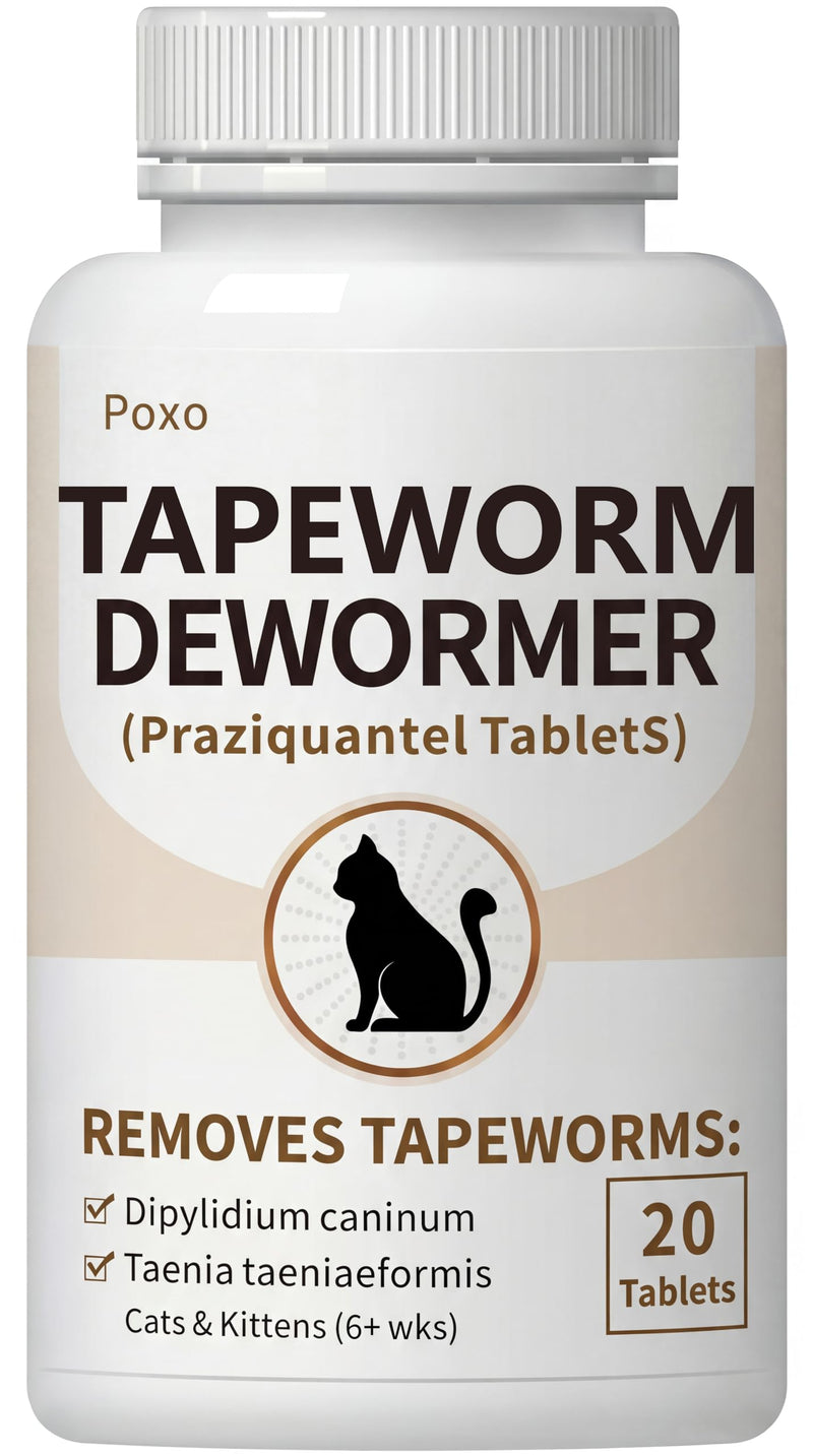 Tapeworm Dewormer for Cats & Kittens (6+ Weeks), Praziquantel Tablets, Tapeworm Treatment for Cats, Small & Easy to Administer, 20 Count