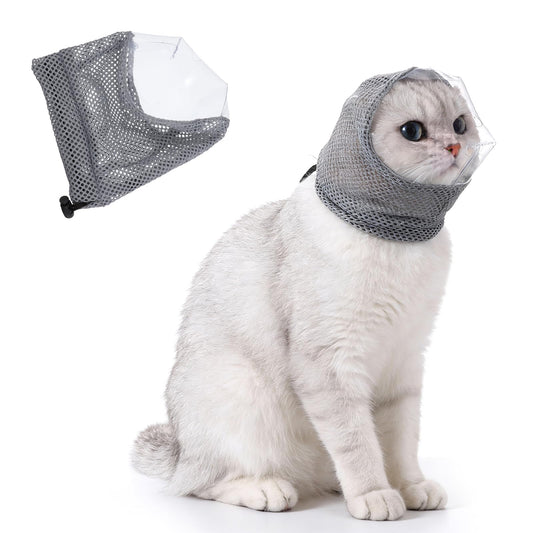 CIATBYYJ Adjustable Cat Muzzle for Grooming, Breathable Cat Pet Head Cover, Transparent Anti-Bite Cats Mask Helmet for Nail Trimming Bathing Vet Visits(M)