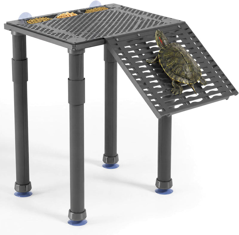 Upgraded Standing Turtle Basking Platform with Ramp, Built-in Feeding Tray
