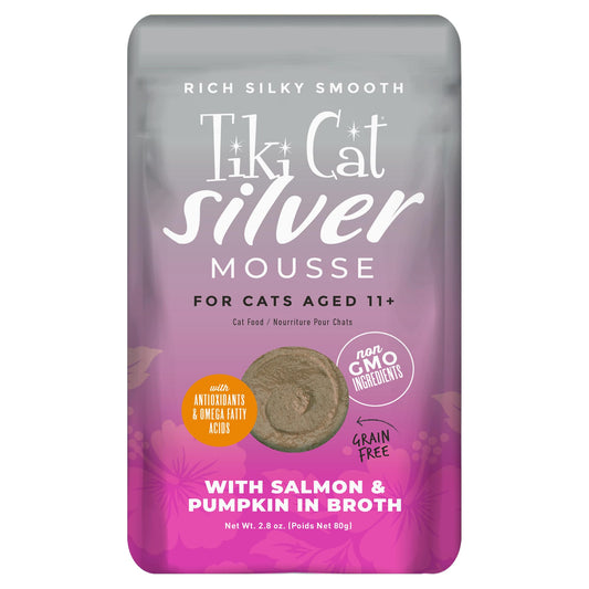 Tiki Cat Silver Mousse Wet Cat Food for Senior Cats, Salmon & Pumpkin, 2.8 oz. Pouch (12 Count)