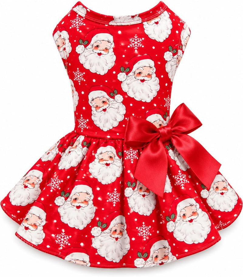Christmas Santa Claus Dog Dress, Festive Holiday Pet Skirt Outfit with Snowflake Design for Small and Medium Dogs