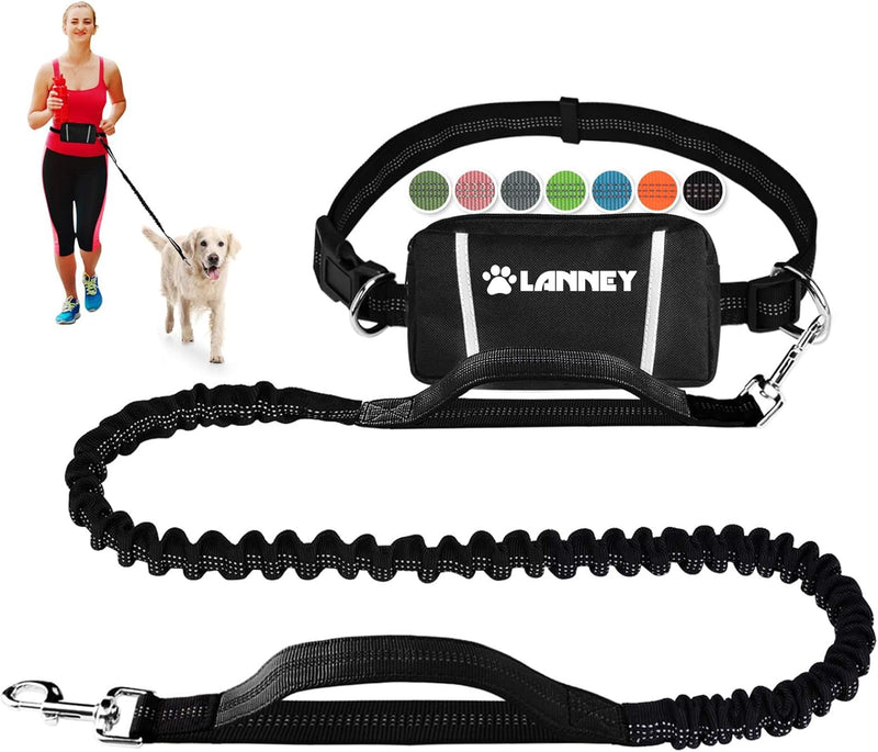 Hands Free Dog Leash, Waist Running Leash with Zipper, Walking Pouch for Medium Large Dogs, Dual Handle and Retractable 