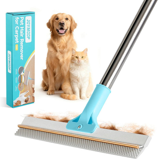 JOYMOOP Carpet Rake for Pet Hair Removal, 63" Adjustable Long Handle Pet Hair Remover, Reusable Cat Dog Hair Carpet Rake