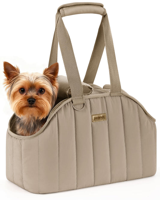 Pecute Dog Purse Carrier, Lightweight Dog Carriers for Small Dogs with Large Pockets, Dog Soft-Sided Carriers up to 6.6lbs, Pet Carrier for Puppy Cat, Suitable for Travel, Subway, Khaki