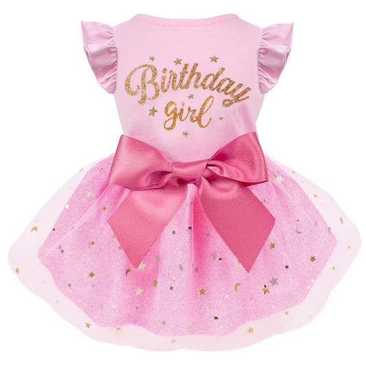 Otunrues Dog Birthday Dress Tulle with Big Bowknot Princess Dog Cat Birthday Outfit Girls Doggie Dresses Clothes for Small Medium Large Dogs Girls Cats Pink M