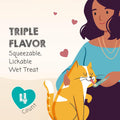 MEOWEE! Savory Spoonables with Real Duck, Beef and Rabbit for Cats, 4 Count, Treat Your Cat to Triple Flavor Squeezable Lickable Wet Treats with Built-in Spoon for Less Mess