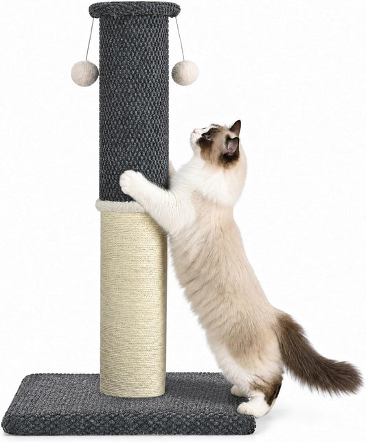 Made4Pets Tall Cat Scratching Post, Heavy Duty and Thicker Scratching Posts for Indoor Cats Adults, 33" Natural Sisal Cat Scratcher with Hanging Balls, Sturdy Base Cat Scratch Post, Dark Grey