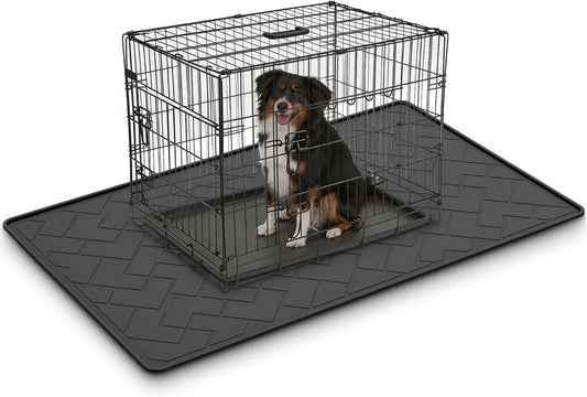 60"×37" Extra Large Mat for Under Dog Crate with Raised Edge, Waterproof Leakproof Easy Clean Non Slip Floor Protector, 