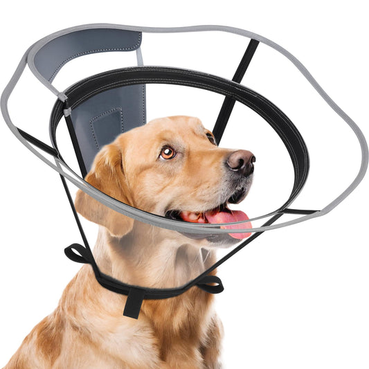 Didopet Extended Dog Cone to Stop Licking, Adjustable Depth, Transparent Recovery Collar for Large Medium Dogs, Soft E-Collar After Surgery Neuter with Reflective Strip for Night Visibility XL