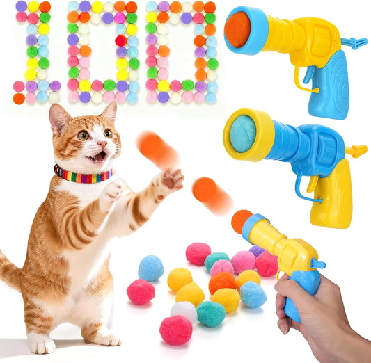 Mity rain 102PCS Cat Ball Launchers & Pom Pom Balls Interactive Cat Toy Set