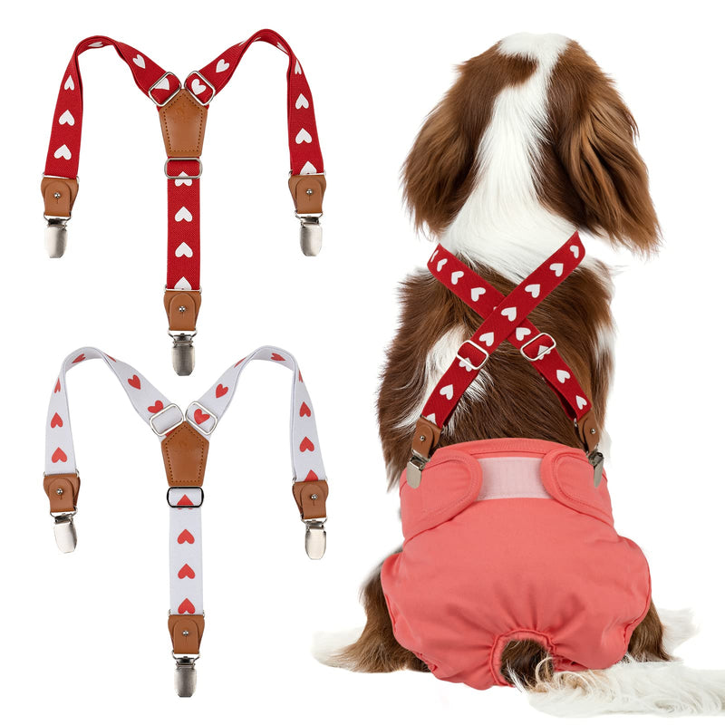 Pet Soft Dog Suspenders 2 Pieces Female Dog Diaper Suspenders for Dogs Diaper Keeper Suspender for Dogs Skirt, Dress, Diapers (Cute Hearts, S/M)