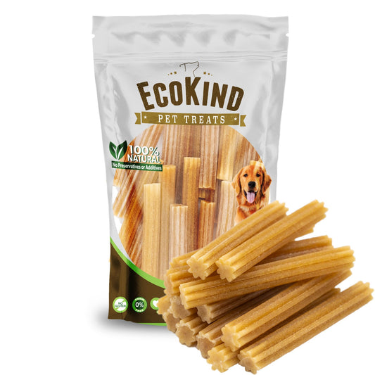 EcoKind Pet Treats Premium Gold Cheese Flavored Churro Chews | All Natural Himalayan Yak Cheese Dog Chew for Small to Large Dogs | Keeps Dogs Busy & Enjoying Indoors & Outdoor Use (10 Sticks)