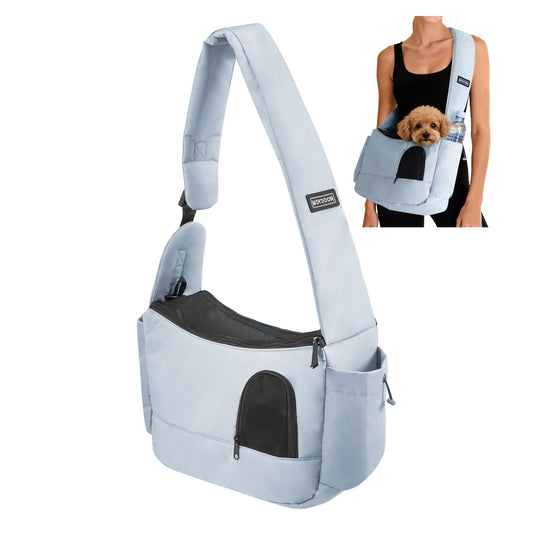 FOXFOCUS Pet Sling Carrier for Small Dogs Up to 7 lb, Stylish Versatile Soft Dog Sling Carrier with Widened Padded Adjustable Shoulder, Safety Buckle and Breathable Anti-Scratch Mesh for Travel, Grey