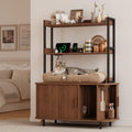 ONBRILL 54 Inch Hidden Litter Box Furniture with Shelves and Outlets,Fluted Cat Litter Box Enclosure, Mid-Century Modern Wooden Cat House with Sliding Tambour Door and Hooks, Walnut
