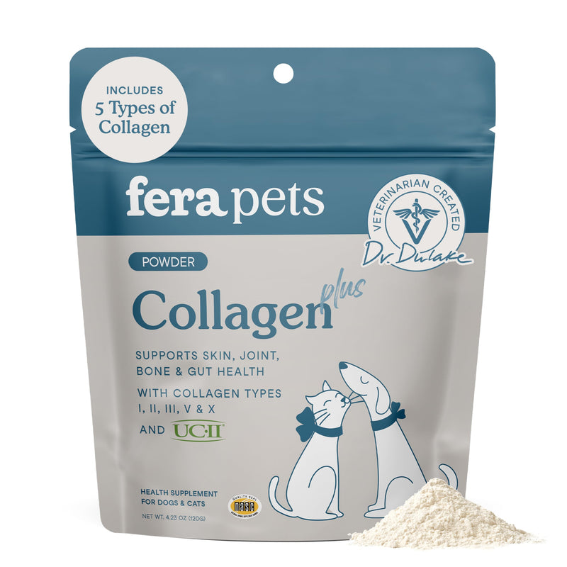 Fera Pets Cat & Dog Collagen Powder - 5 Types of Collagen + Clinically Studied UC-II® - Bone, Gut, Joint and Skin Supplement - 4.23 oz