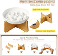 Elevated Slow Feeder Cat Bowl - Melamine Cat Dish with Anti-Slip Bamboo Stand - Whisker Friendly Feeding Bowl - Floral Maze Food Plate for Slow Eating - Green