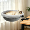 IPOW Heavy Duty Steel Frame 180° Rotating Cat Desk Bed Semi-Circular Cat Bed, Soft Faux Rabbit Fur Material, Suitable for Various Desktops-Maximum Hold Up to 40lb