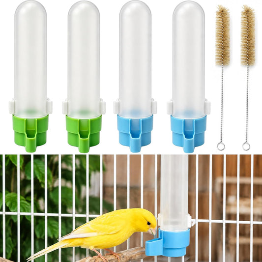4 Pack Canary Water Dispenser with 2 Cleaning Brushes Set for Bird Cages - 4.2Oz Leak-Proof & Spill-Proof Gravity Watere
