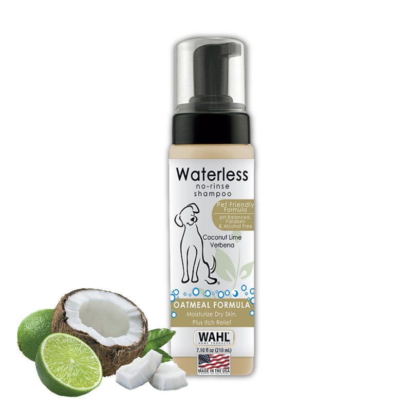 Wahl USA Pet Friendly Waterless No Rinse Shampoo for Animals - Coconut Lime Verbena Scent – Oatmeal Formula Cleans, Conditions, Detangles & Moisturizes Dogs Fur – 7.1 Oz - Model 820015A