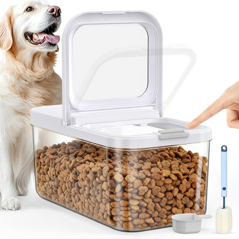 LEAWALK 6 Lbs Airtight Dog Cat Pet Food Storage Container PopTop White/B