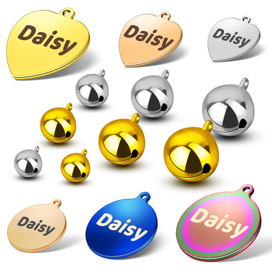 HOPELF Dog Collar Bells with Personalized Engraved Dog Tags for Pets - Small Jingle Bells as Cat Collar Charm - Stainless Steel Custom Dogs Name ID Tags - Kitten and Puppy Essentials Stuff