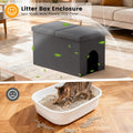 Fecuria 3-in-1 Cat Litter Box Enclosure with Odor Control, Multi-Functional Hidden Litter Box Furniture Bench, Dog Proof, Space-Saving Ottoman Cabinet with Flip-Up Lid, Storage Footrest, Dark Grey