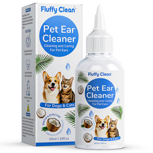 Fluffy Clean Dog Ear Cleaner - Pet Ear Wash, Flush and Drop Cleaner Solution for Cat & Dog Infection and Itch Relief, Gently Removes Debris, Wax Buildup, Odor - 1.69 fl oz