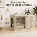 Homhedy Cat Litter Box Enclosure, Modern Fluted Accent Cat Washroom Furniture, Pet House, Fit Most of Litter Box,Cream Gray