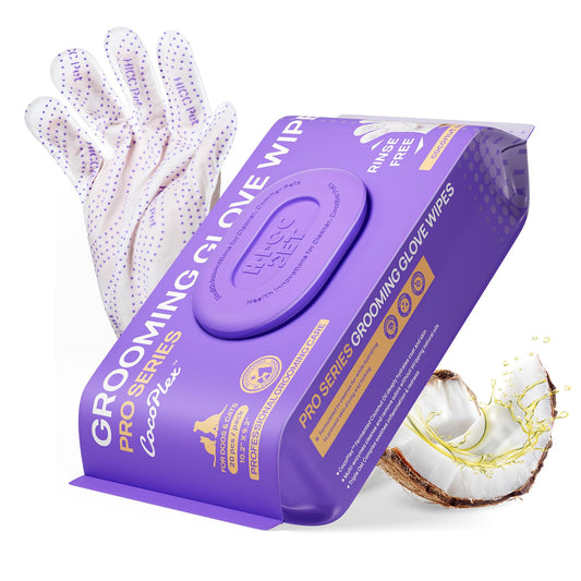 HICC PET Grooming Glove Wipes Pro–Extra Thick Dual-Textured Pet Cleaning Gloves for Dogs&Cats–Infused with Coconut Oil&Plant Extracts–Hypoallergenic, Gentle, Spa-Like Care at Home,20PCS-Coconut Scent