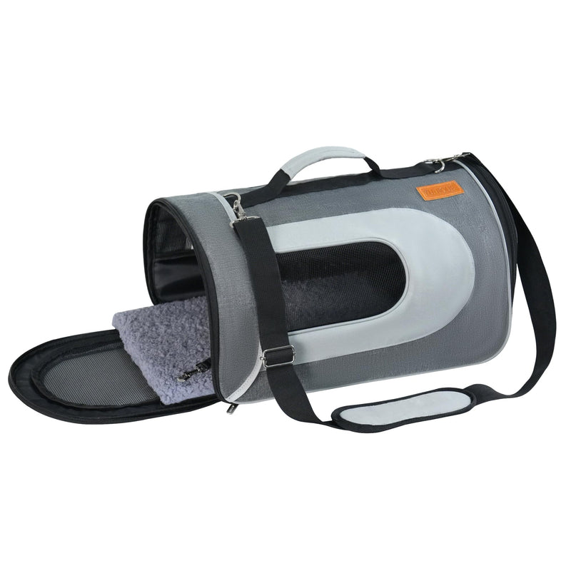 YUNIQUE Cat Carrier Soft for Pets Up to 15 Lbs, Airline Approved Collapsible Travel Puppy Carrier with One Piece Design (Grey)